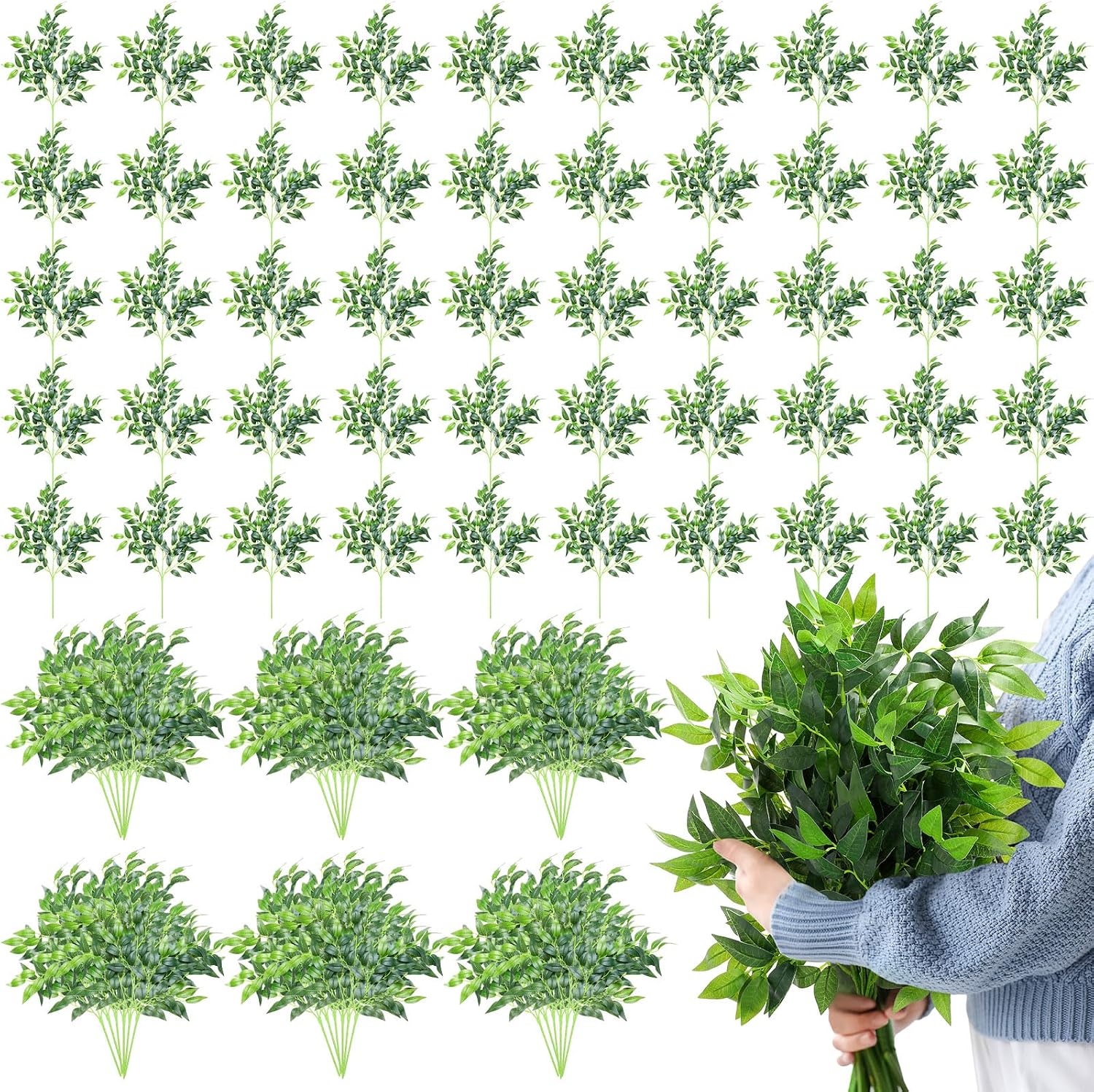 Ruscus Stem Faux - 100 Piezas de Ramas Artificiales de